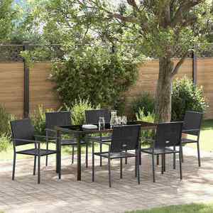 vidaXL Set de masă pentru grădină 7 pcs Negru Rattan poli imagine