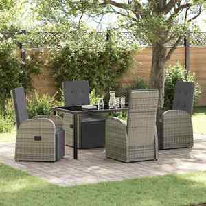 vidaXL Set de masă pentru grădină cu pernă 5 pcs Gri poliratan imagine