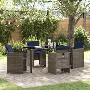 vidaXL Set de masă pentru grădină cu pernă 5 pcs Gri Rattan poli imagine