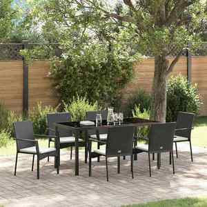vidaXL Set de masă pentru grădină cu pernă 7 pcs Negru Rattan poli imagine