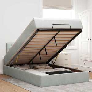 vidaXL Pat otoman cu saltea și LED-uri, gri deschis, 120x190cm catifea imagine