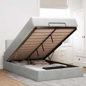 vidaXL Pat otoman cu saltea și LED-uri, gri deschis, 120x190cm catifea imagine