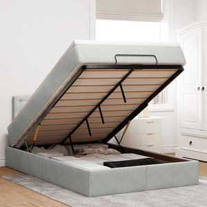 vidaXL Pat otoman cu saltea și LED-uri, gri deschis, 120x190cm catifea imagine