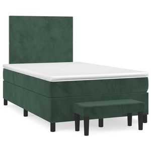 vidaXL Pat box spring cu saltea, verde închis, 120x190 cm, catifea imagine