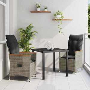 vidaXL Set de masă pentru grădină cu pernă 3 pcs Gri Rattan poli imagine