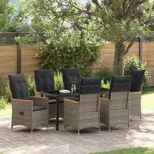 vidaXL Set de masă pentru grădină cu pernă 7 pcs Gri Rattan poli imagine