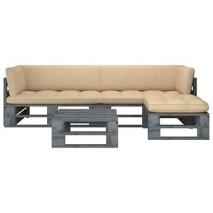 vidaXL Set mobilier din paleți cu perne, 4 piese, gri, lemn pin tratat imagine
