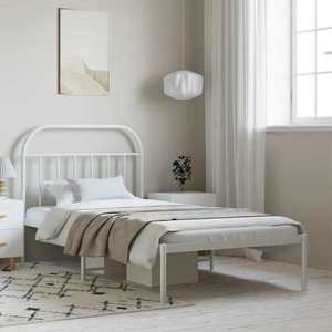 vidaXL Cadru de pat din metal cu tăblie, alb, 100x200 cm imagine
