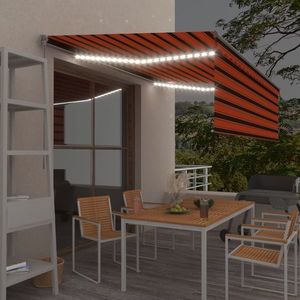 vidaXL Copertină retractabilă manual cu stor&LED portocaliu&maro 4x3 m imagine