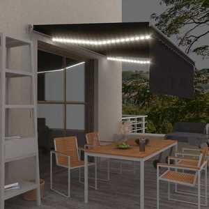 vidaXL Copertină retractabilă manual cu stor&LED, antracit, 4, 5x3 m imagine