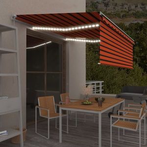 vidaXL Copertină retractabilă manual cu stor&LED portocaliu&maro 4x3 m imagine