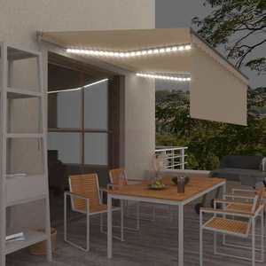 vidaXL Copertină retractabilă manual cu stor & LED, crem, 4x3 m imagine