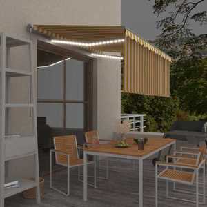vidaXL Copertină retractabilă manual cu stor&LED, galben & alb 3x2, 5 m imagine