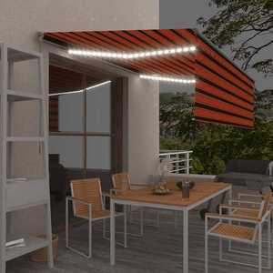 vidaXL Copertină retractabilă manual stor&LED portocaliu&maro 4, 5x3 m imagine