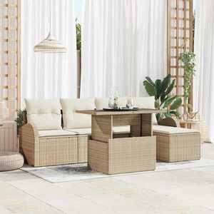 vidaXL Set de canapele pentru grădină cu pernă 6 pcs Bej Rattan poli imagine