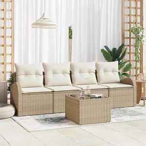 vidaXL Set de canapele pentru grădină cu pernă 5 pcs Bej și crem imagine