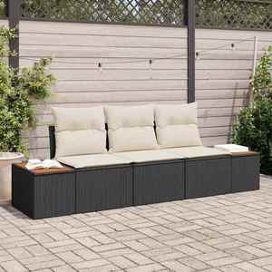 vidaXL Set de canapele pentru grădină 3 pcs negru și crem Rattan poli imagine