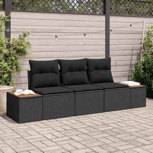vidaXL Set de canapele pentru grădină cu pernă 3 pcs Negru Rattan poli imagine