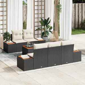 vidaXL Set de canapele pentru grădină cu pernă 6 pcs Negru Rattan poli imagine