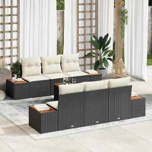 vidaXL Set de canapele pentru grădină cu pernă 7 pcs Negru Rattan poli imagine