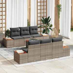 vidaXL Set de canapele pentru grădină cu pernă 7 pcs Gri Rattan poli imagine