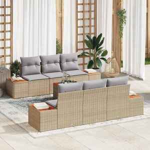 vidaXL Set de canapele pentru grădină cu pernă 7 pcs Bej Rattan poli imagine