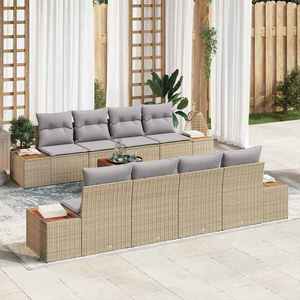 vidaXL Set de canapele pentru grădină cu pernă 9 pcs Bej Rattan poli imagine