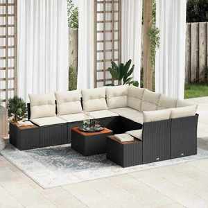vidaXL Set de canapele pentru grădină cu pernă 9 pcs Negru Rattan poli imagine