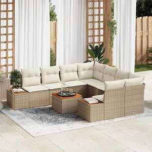vidaXL Set de canapele pentru grădină cu pernă 9 pcs Bej Rattan poli imagine