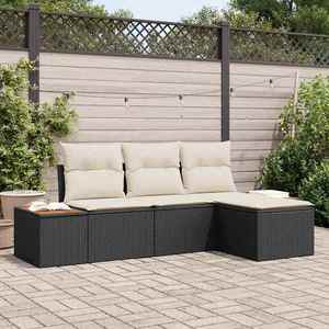 vidaXL Set de canapele pentru grădină 4 pcs Negru și Crem Poli Rattan imagine