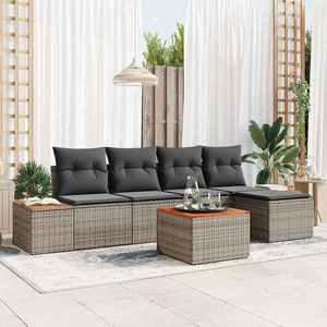vidaXL Set de canapele pentru grădină cu pernă 6 pcs Gri Poli Rattan imagine