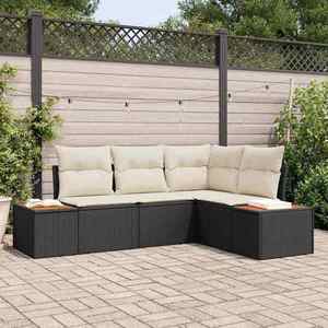 vidaXL Set de canapele pentru grădină 4 pcs negru și crem Rattan poli imagine