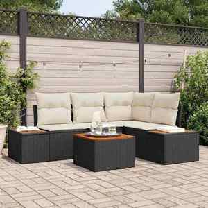 vidaXL Set de canapele pentru grădină 5 pcs negru și crem Rattan poli imagine