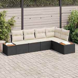 vidaXL Set de canapele pentru grădină 5 pcs negru și crem Rattan poli imagine