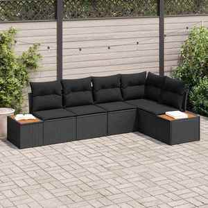 vidaXL Set de canapele pentru grădină cu pernă 5 pcs Negru Rattan poli imagine