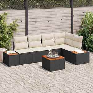 vidaXL Set de canapele pentru grădină 6 pcs negru și crem Rattan poli imagine