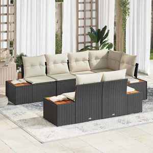 vidaXL Set de canapele pentru grădină 7 pcs negru și crem Rattan poli imagine