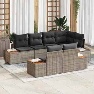 vidaXL Set de canapele pentru grădină cu pernă 7 pcs Gri Rattan poli imagine