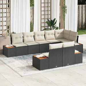 vidaXL Set de canapele pentru grădină 8 pcs negru și crem Rattan poli imagine