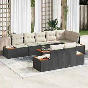 vidaXL Set de canapele pentru grădină 9 pcs negru și crem Rattan poli imagine
