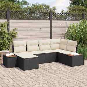 vidaXL Set de canapele pentru grădină 6 pcs Negru și Crem Poli Rattan imagine