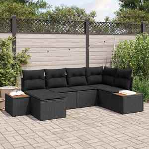 vidaXL Set de canapele pentru grădină cu pernă 6 pcs Negru Poli Rattan imagine