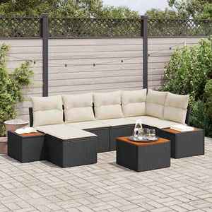 vidaXL Set de canapele pentru grădină 7 pcs negru și crem Poli Rattan imagine