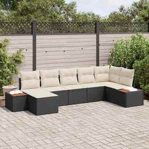 vidaXL Set de canapele pentru grădină 7 pcs Negru și Crem Poli Rattan imagine