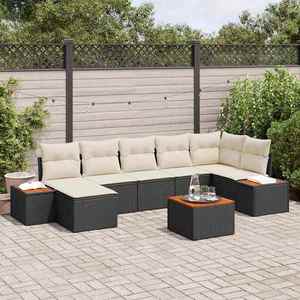 vidaXL Set de canapele pentru grădină 8 pcs negru și crem Poli Rattan imagine
