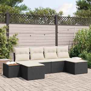vidaXL Set de canapele pentru grădină 6 pcs Negru și Crem Poli Rattan imagine