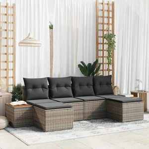 vidaXL Set de canapele pentru grădină cu pernă 6 pcs Gri Poli Rattan imagine