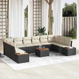 vidaXL Set de canapele pentru grădină 11 pcs negru și crem Rattan poli imagine