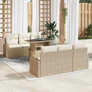 vidaXL Set de canapele pentru grădină cu pernă 7 pcs Bej Poli Rattan imagine