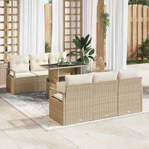 vidaXL Set de canapele pentru grădină cu pernă 7 pcs Bej Rattan poli imagine